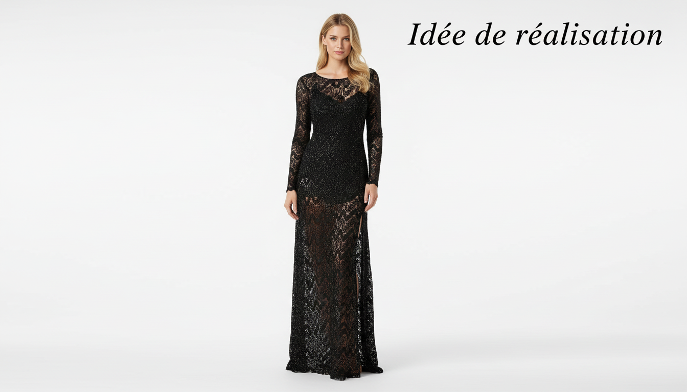 Dentelle Ajourée Stretch 150 cm Noir et Fil Doré
