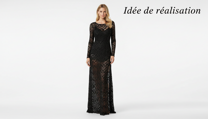 Dentelle Ajourée Stretch 150 cm Noir et Fil Doré
