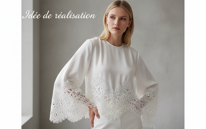 Guipure Festonnée Blanche 12 cm - Dentelle au Mètre Motif Floral