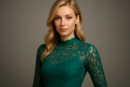 Dentelle Stretch Vert Fantaisie 150cm - Dentelle Élastique Premium au Mètre