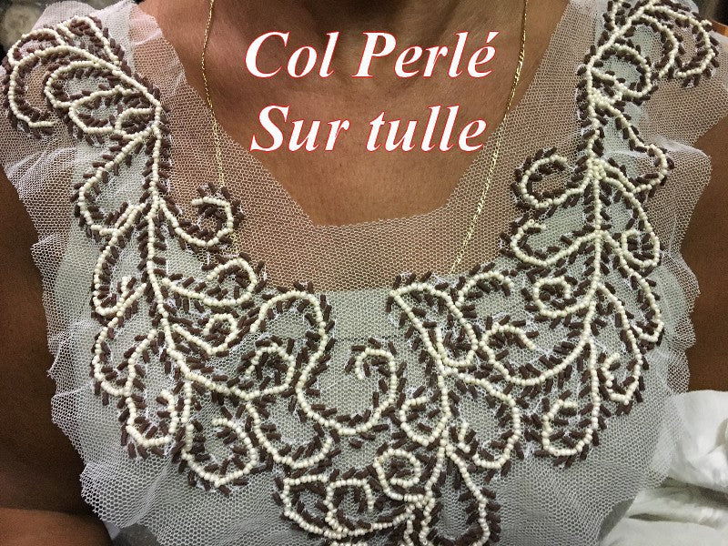 Ecru Sewing Collar with Silver Beads, for Creative Hobbies, Customizations.