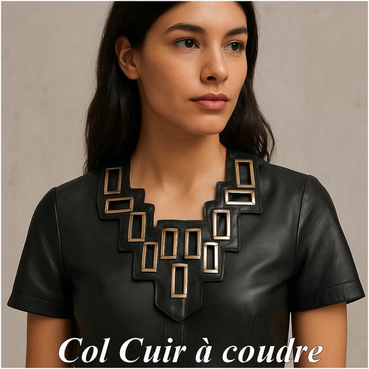 Applique Encolure Géométrique – Simili Cuir Noir & Détails Métalliques argenté