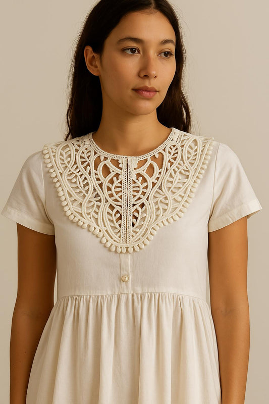 White cotton guipure lace collar to sew