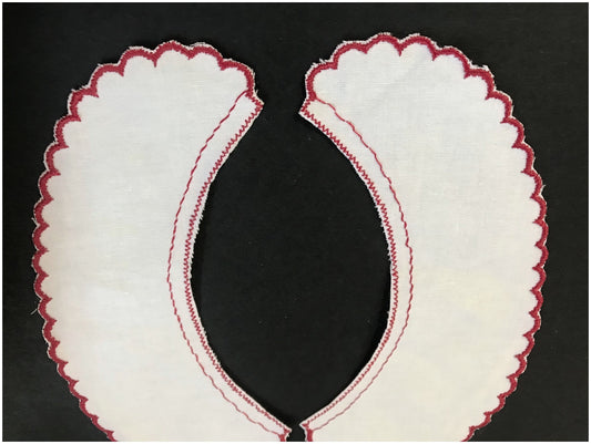 White English Embroidery Collar with Red Embroidered Outlines to Sew On.
