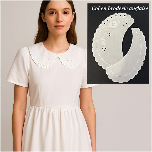 Embroidered Collar in White Cotton English Embroidery to Sew.