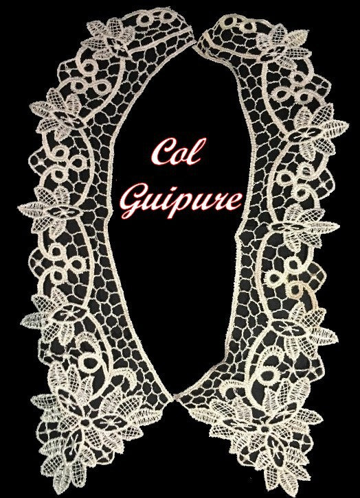 Ecru Color Guipure Lace Collar for Sewing on Customizations and Vintage Costumes