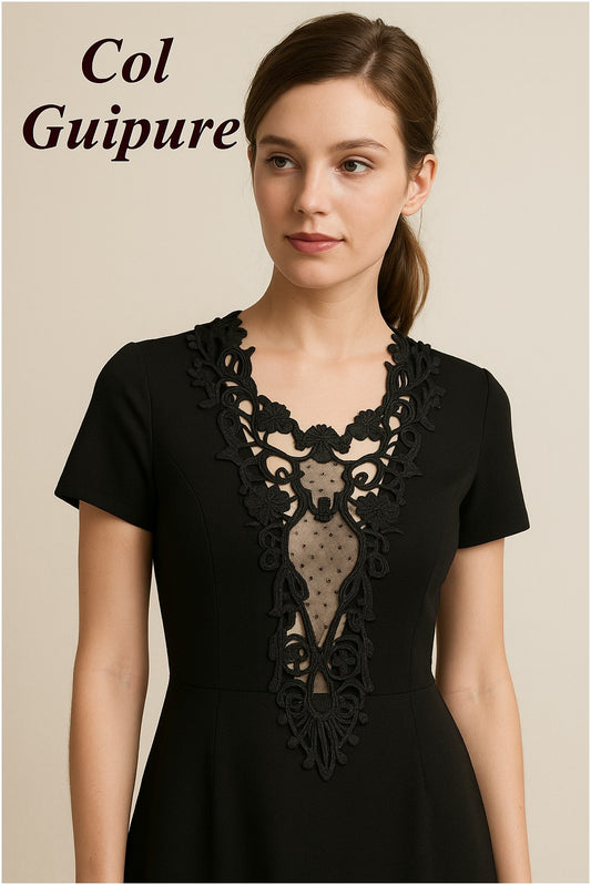 Black Lace Guipure Collar to Sew for Customizations.