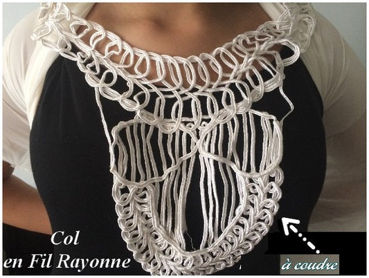 White openwork rayon thread neckline with stitching