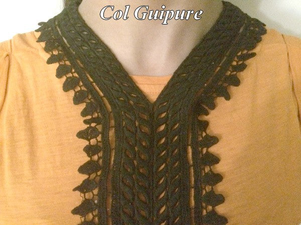 Black guipure stitched neckline collar