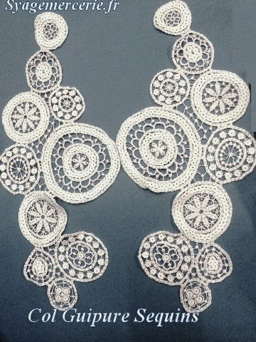 White Lace Guipure Collar AND White Sequins