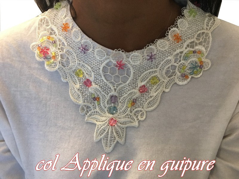 Ecru Beaded Lace Guipure Collar for Customizations.
