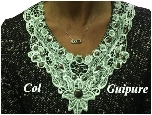 Water Green Lace Guipure Collar with Studs for Customizations.