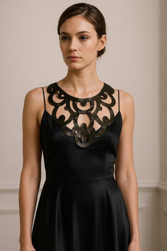 Black iron-on collar, black stone certi to sew