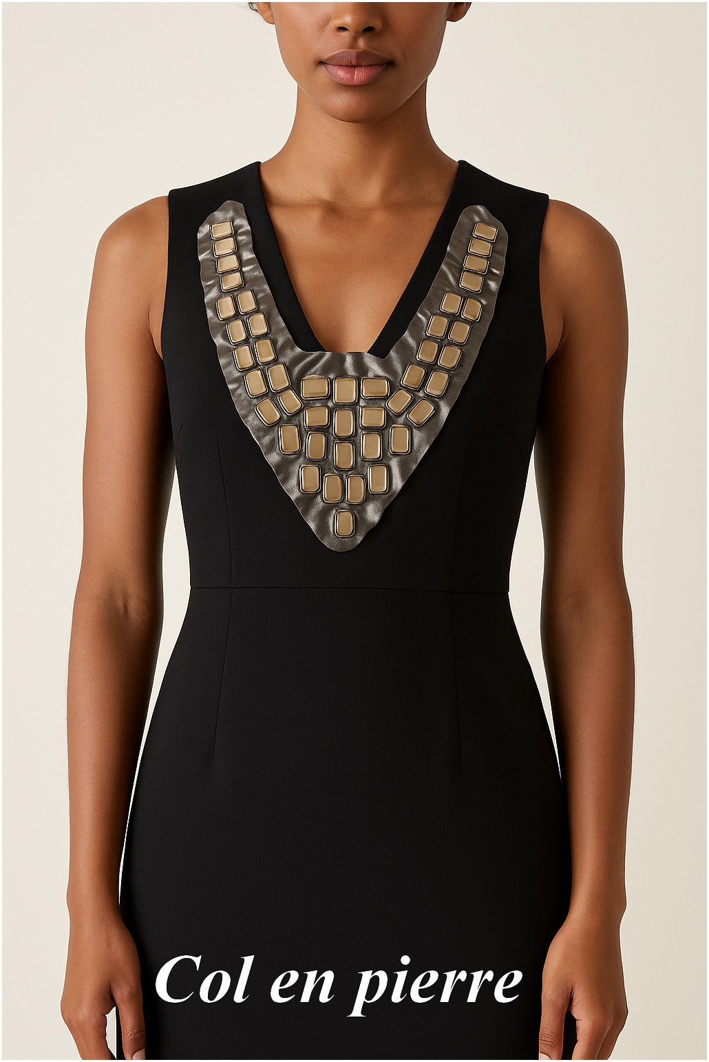 Brown Leather Sew-on Neck Patch Collar with Brown Stone