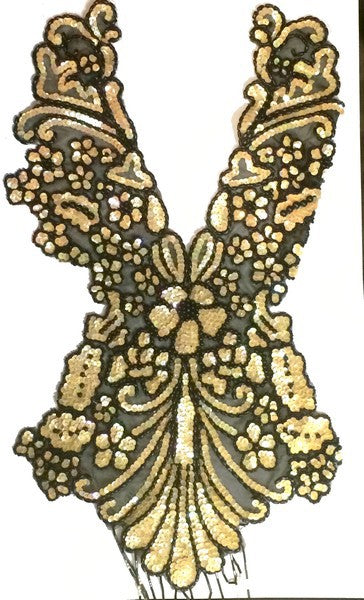 Sew-on bib collar in iridescent ecru sequins and black beads