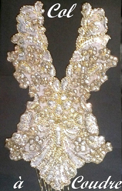 Elegant Sew-on Bib Collar in Silver Sequins and Gold Beads