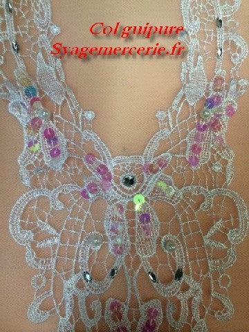Col Plastron Applique guipure en 55 cm à coudre