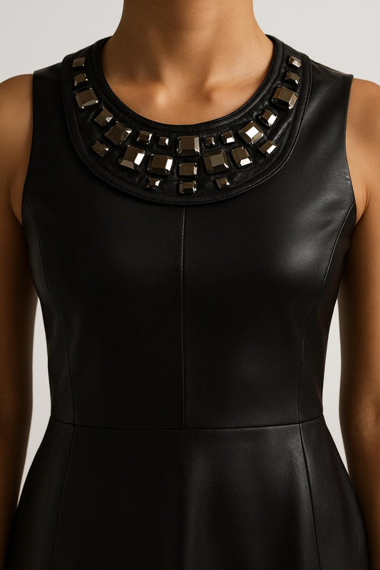 Rhinestone Collar on Faux Leather – Couture Jewel Neckline