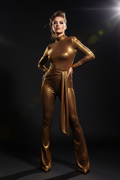 Tejido de Lycra Bronce con Lamé Lurex Metalizado para Coser en Ropa de Danza y Lencería.