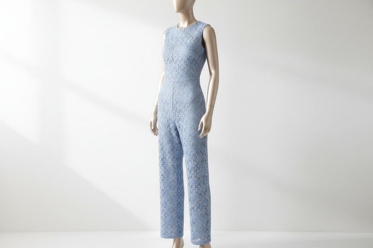 Dentelle Stretch Bleu Ciel 145 cm - Motif Floral Géométrique