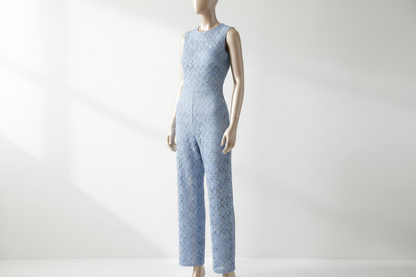 Dentelle Stretch Bleu Ciel 145 cm - Motif Floral Géométrique