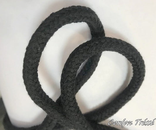 Cordon Coton En 7 mm Noir Tressé Au Mètre