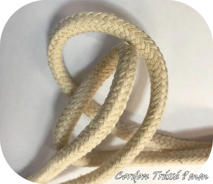 Cordon Coton En 9 mm Ecru Tressé Au Mètre