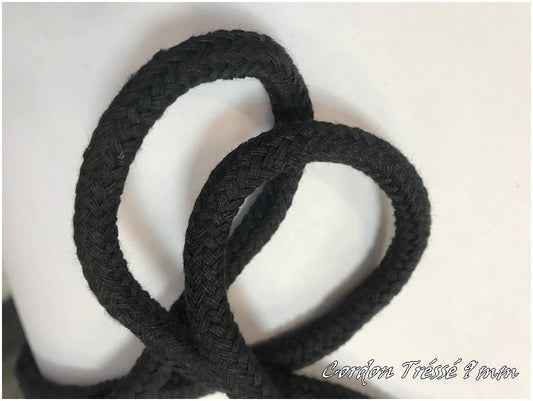 Cordon Coton En 9 mm Tressé Noir En Au Mètre