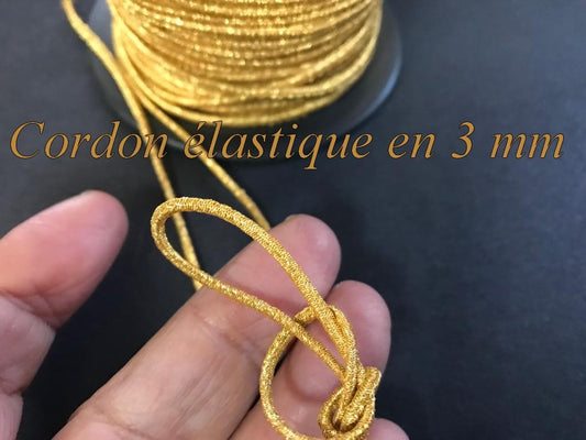 Cordon  Doré Elastique Rond En 3 mm A Coudre Pour Loisirs Créatifs.
