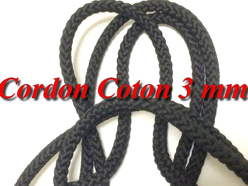 Cordon Fil Lacet Noir Au Mètre Coton En 3 mm Pour Loisirs Créatifs.