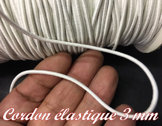 Cordón elástico de encaje blanco redondo de 3 mm para coser para pasatiempos creativos.