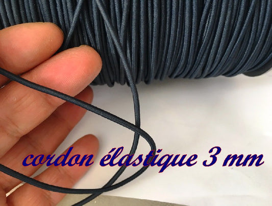 Cordon Lacet Elastique Bleu Marine Rond  En 3 mm A Coudre Pour Loisirs Créatifs.