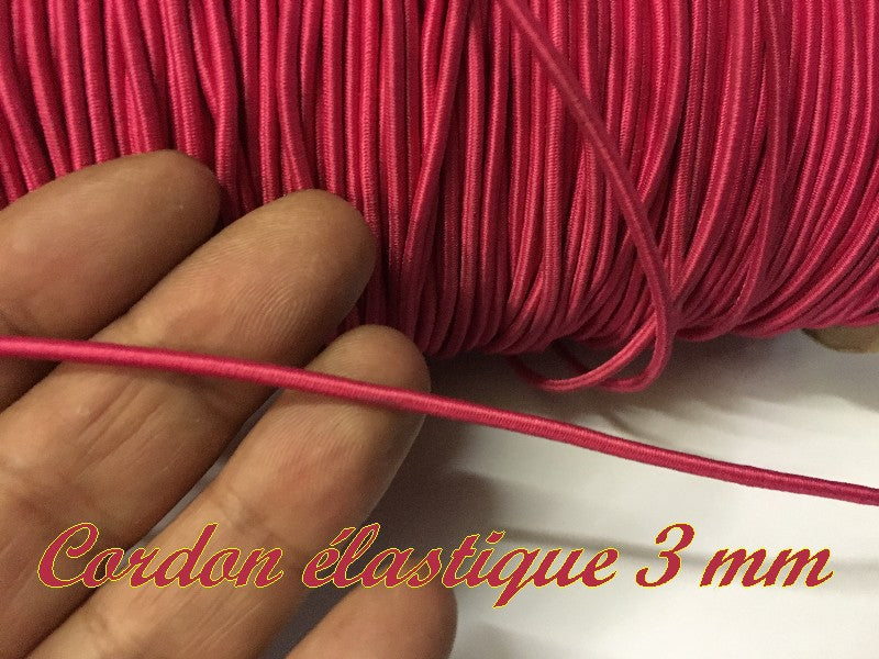 Cordon Lacet Elastique Fuschia Rond  En 3 mm A Coudre Pour Loisirs Créatifs.