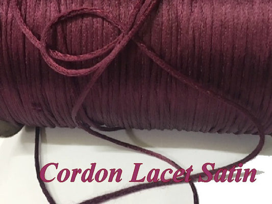 Cordon Lacet Satiné couleur Lie De Vin En 3 mm  Pour Loisirs Créatifs Et Laçage.