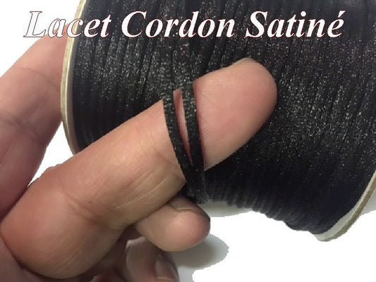 Cordon Lacet Satiné En 3 mm Noir Pour Loisirs Créatifs Et Laçage.