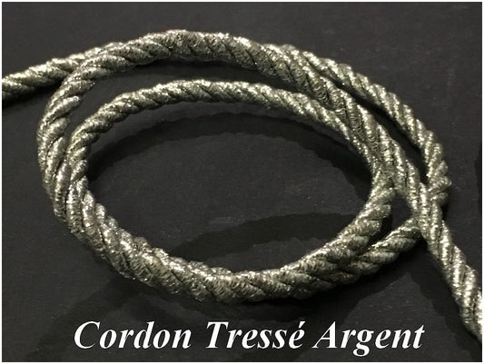 Cordón Trenzado de Lurex Plateado, Cordón de Lurex por Metros en 5 mm.