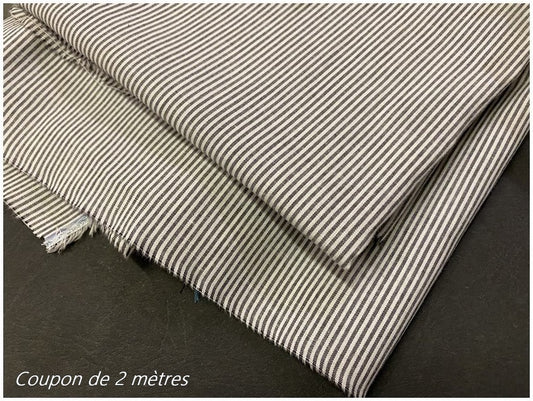 2 Meters of Grey Cotton Fabric Printed with Fine Stripes by the Meter in Large Width