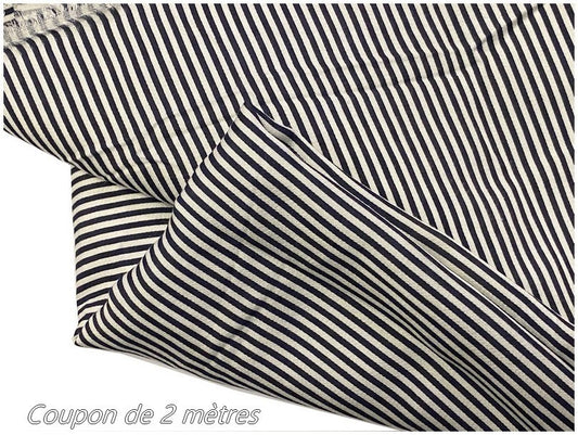 2 Meters of Navy Cotton Fabric with Fine Stripe Print by the Meter in Large Width