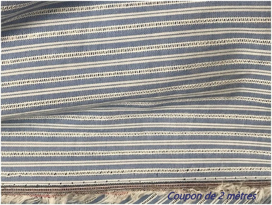 2 Meters of Sky Blue Cotton Fabric Printed with Fine Stripes by the Meter in Large Width