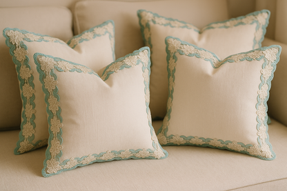 Guipure Turquoise et Écrue 17cm - Dentelle Florale Premium au Mètre