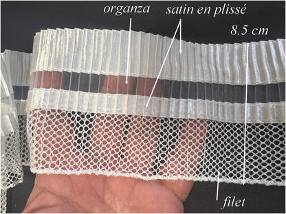 Ruban Plissé Satin Organza Filet 85mm - Stretch Élégant