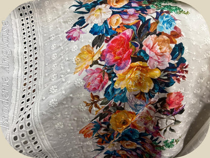 Tissu Broderie Anglaise Fleurie 100% Coton