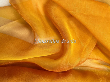 Mousseline de Soie Changeante Orange et Jaune 145 cm - Haute Couture