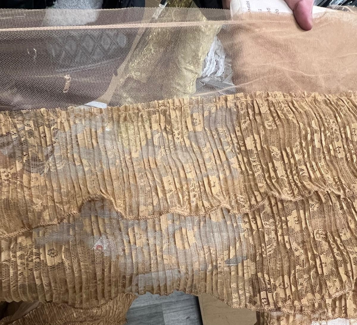 Volant Dentelle Plissée Nude sur Tulle - Hauteur 30 cm
