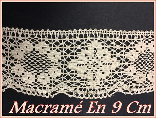 Dentelle Au Crochet En  Macramé Au Mètre En 9 Cm Ecru.