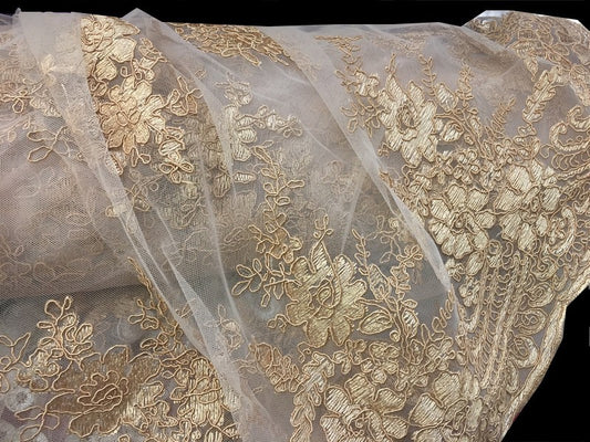 Dentelle Au Mètre Beige Doré Et Brodé Couture Pour Fabrication De Lingerie de luxe Et Robes De Cérémonies