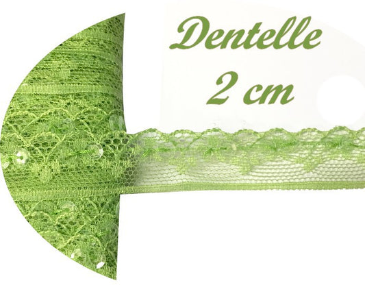 Dentelle Au Mètre  Couleur Vert Anis En 2 Cm A Coudre.