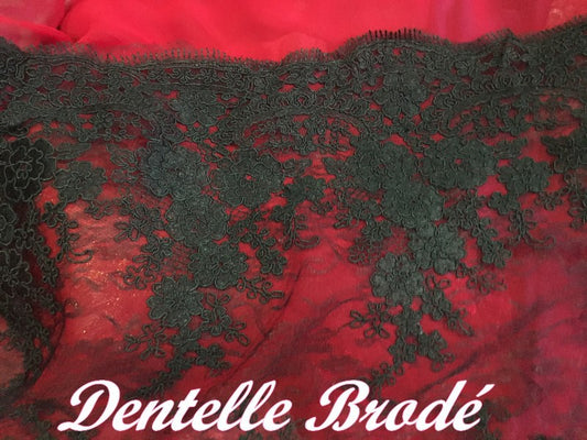 Dentelle Au Mètre En  Broderie Coloris Noir Couture Pour Lingerie de luxe Et Robes De Soirée