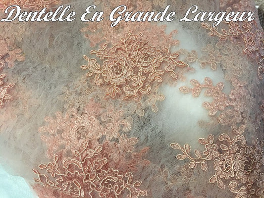 Dentelle Au Mètre En  Broderie Coloris Vieux Rose Couture Pour Lingerie de luxe Et Robes De Soirée.