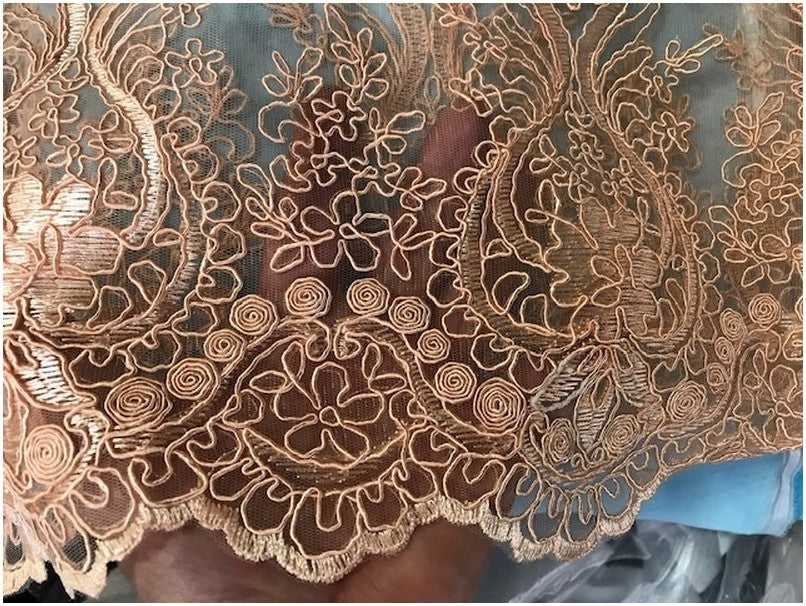 Dentelle Au Mètre En  Broderie Saumon Couture Pour Robes Et Cérémonie